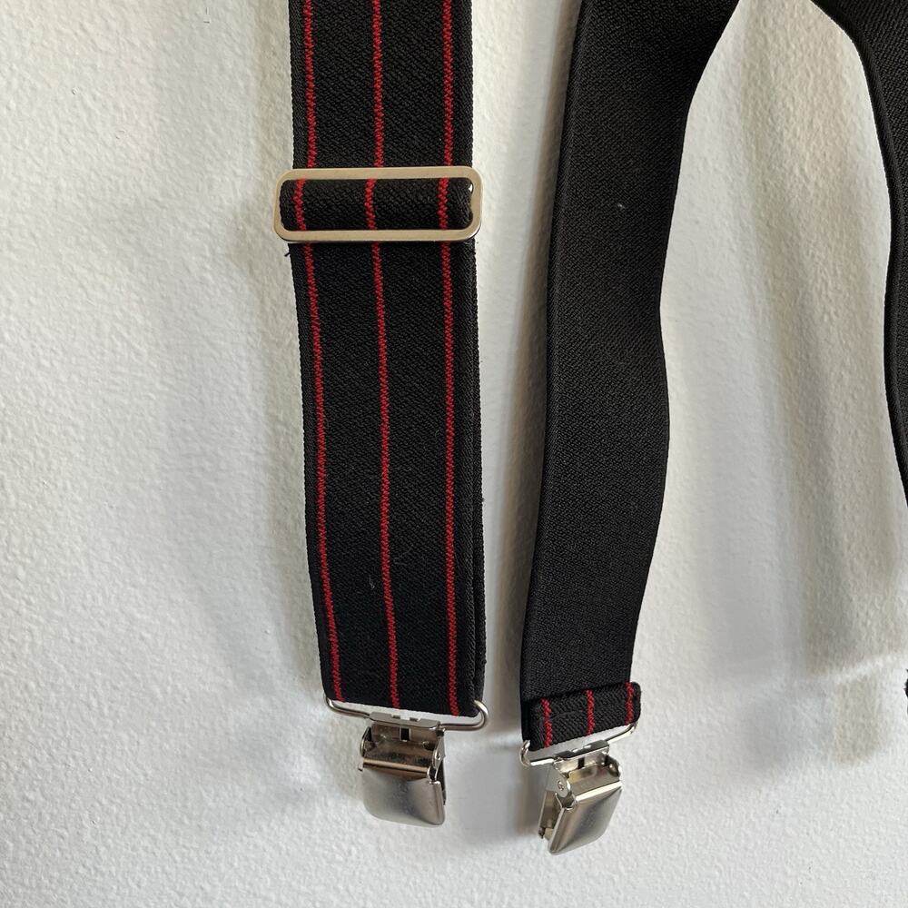 Black Red Pinstripe Suspenders Welch Work Gear Adjustable Heavy Duty ClipOn USA - Picture 2 of 5